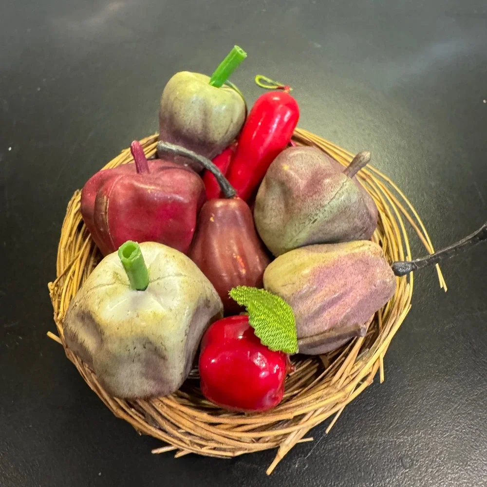 Decorative Miniature Fruit Basket Home Decor Red Green Rustic Farmhouse Nest